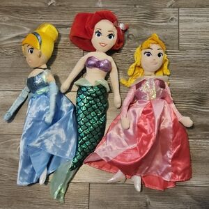 Disney Princess and Mermaid Plush Set - Blue, Red, Pink